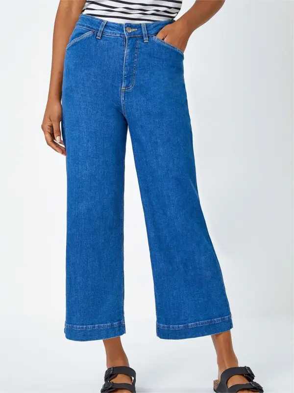 Casual wide-leg denim pants