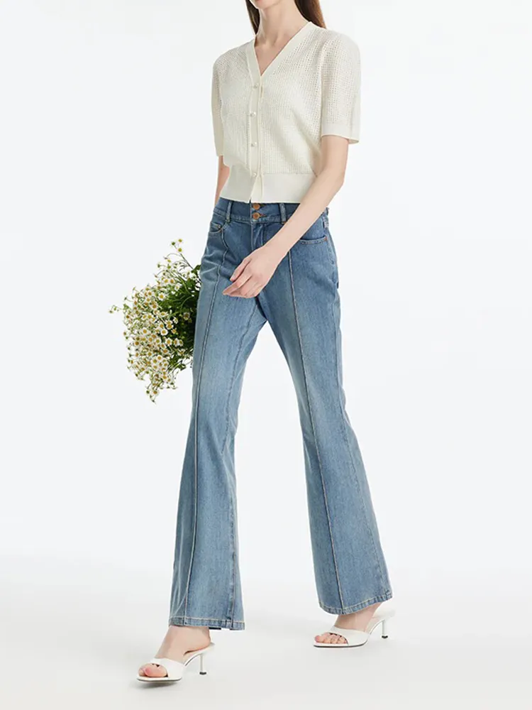 Back-Slit Denim Flared Women Jeans