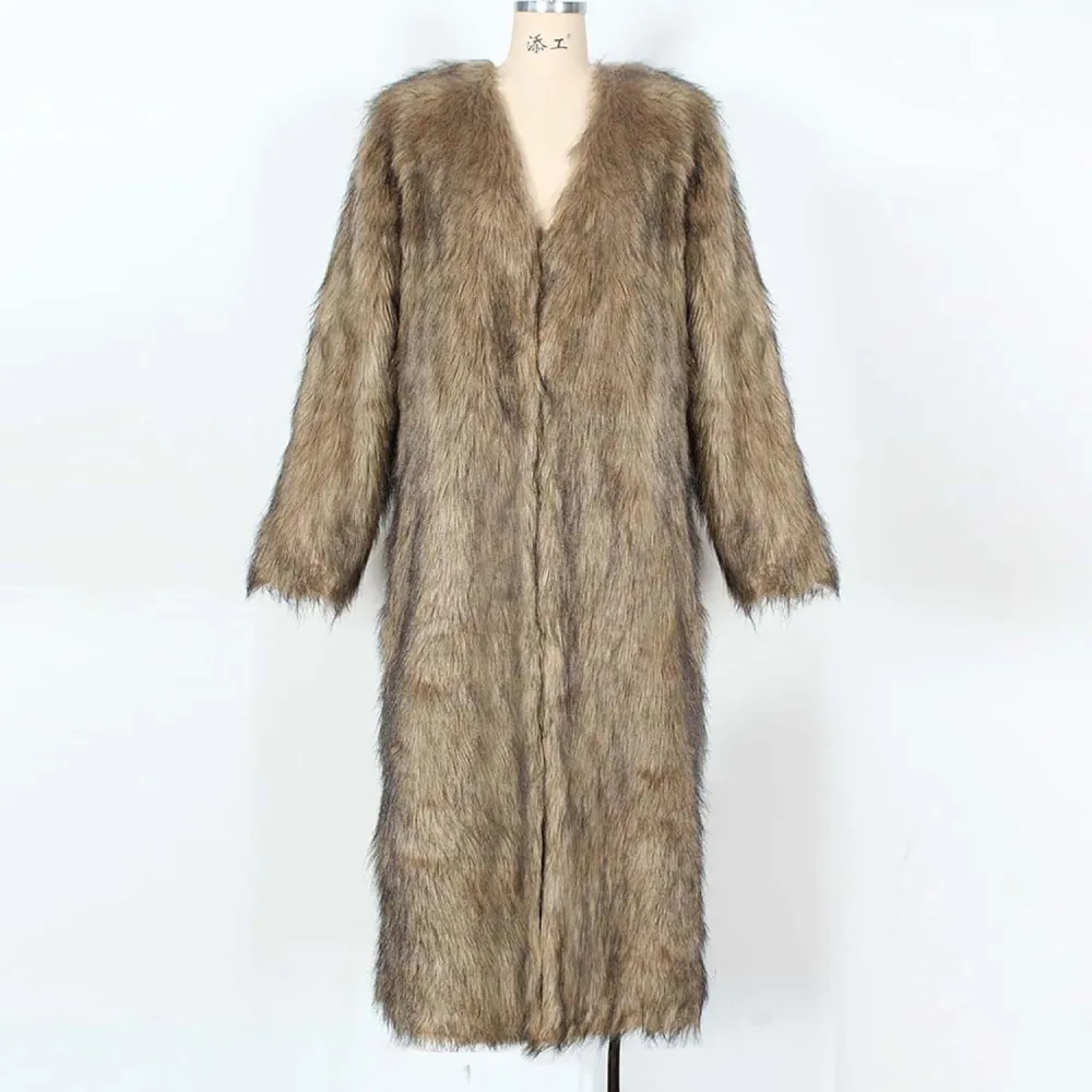 Mzkdieey Womens Faux Fur Warm Winter Coat Luxury Fluffy Parka Jacket Casual Open Front Cardigan Long Coat Outwear Overcoat