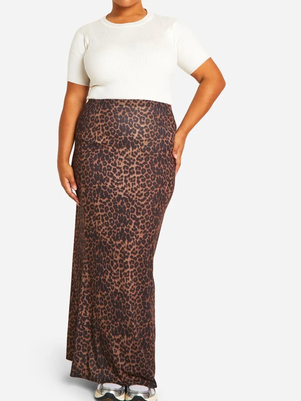 LEOPARD JERSEY KNIT MAXI SKIRT