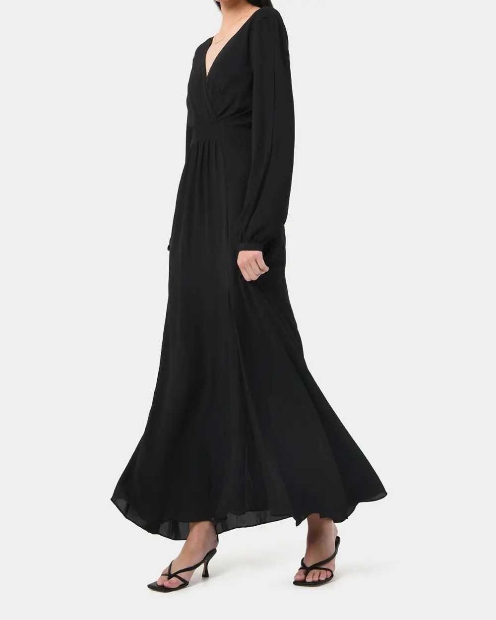 Deep V-back Open Sleeve Maxi Dress
