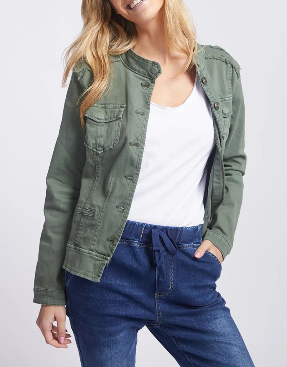 Military Denim Jacket - Khaki