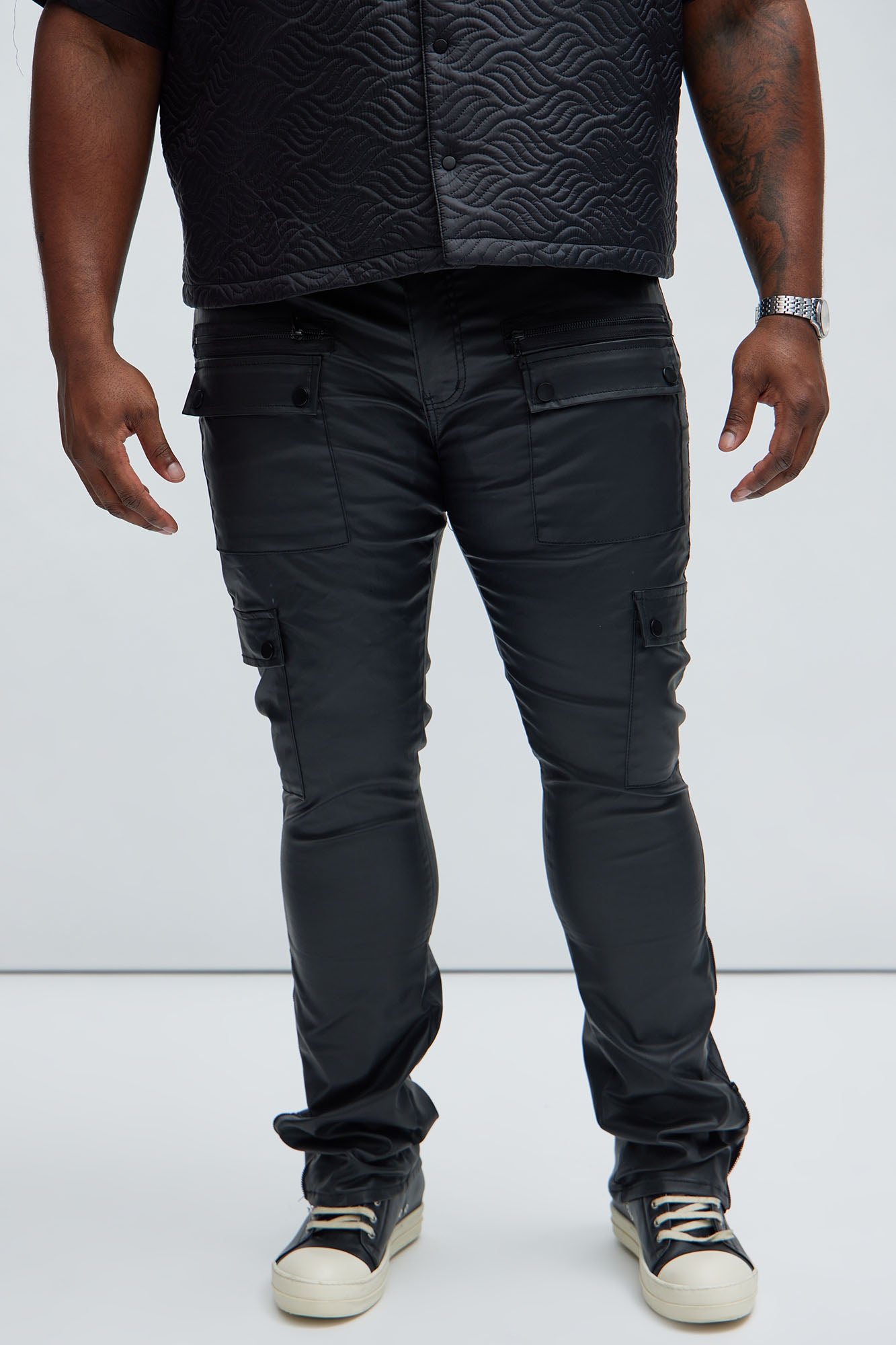 On The Verge Waxed Cargo Zipper Flare Pants