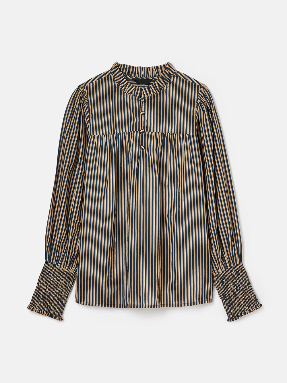 Navy Stripe Cotton Frill Neck Blouse