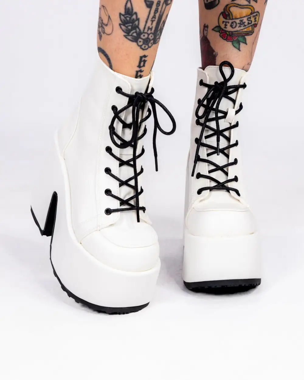 White Lace-Up Women's Platform Ankle Boots