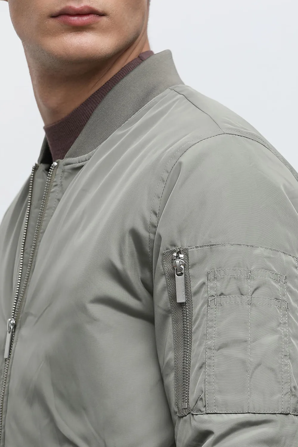 Grey Zip-Up Bomber Jacket