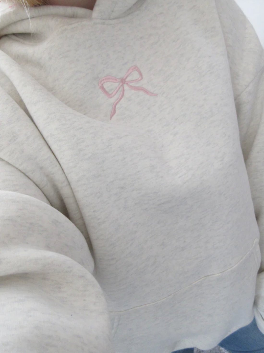 Embroidered Bow Printed Hoodie