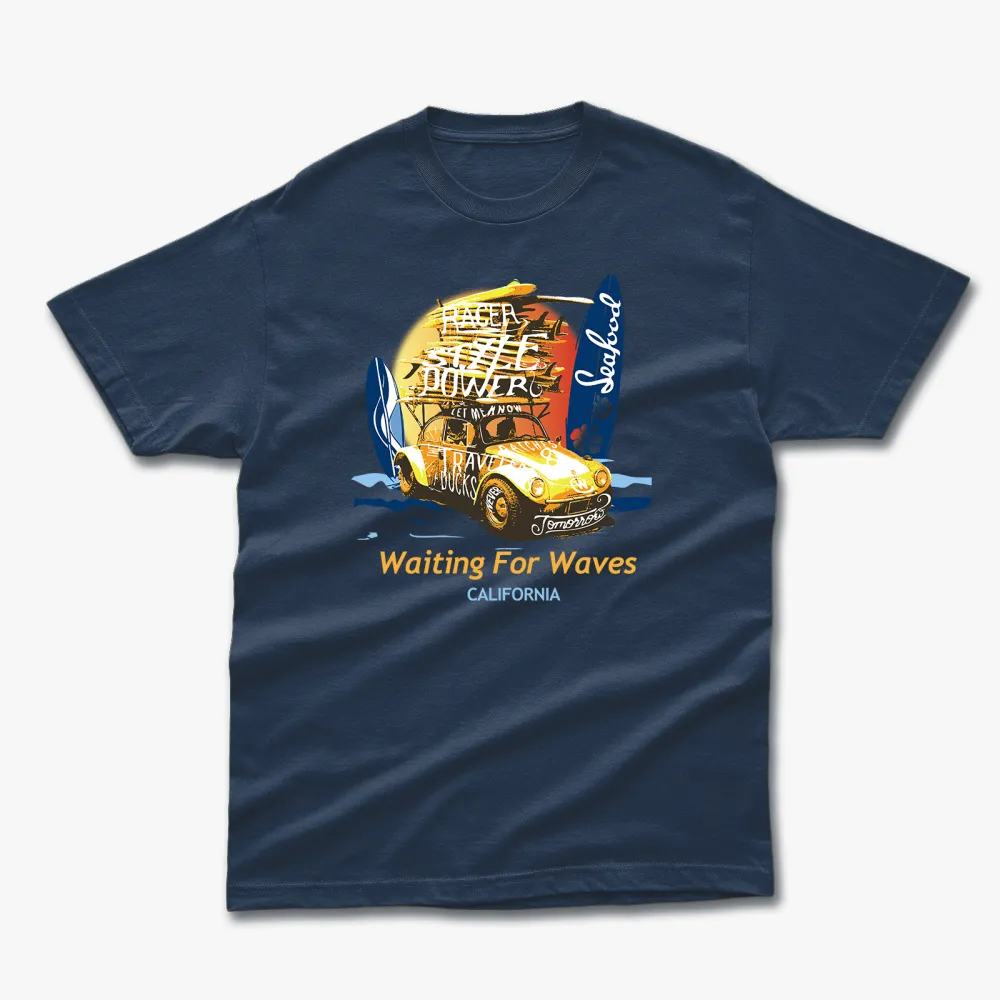 Retro Summer Waiting For Waves Printed T-Shirt