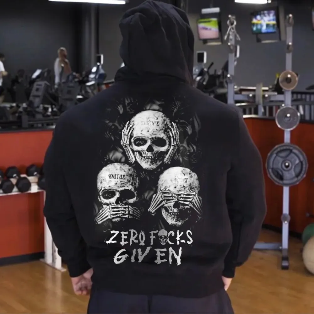 Zero Fucks Given Printed Skull Men's Hoodie