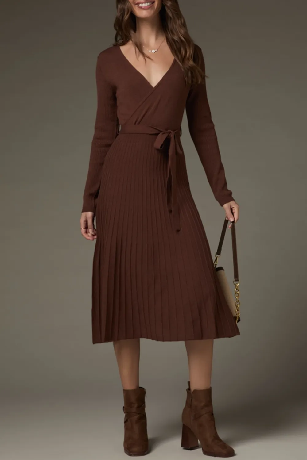 Eleanor Tie Waist Wrap Sweater Midi Dress