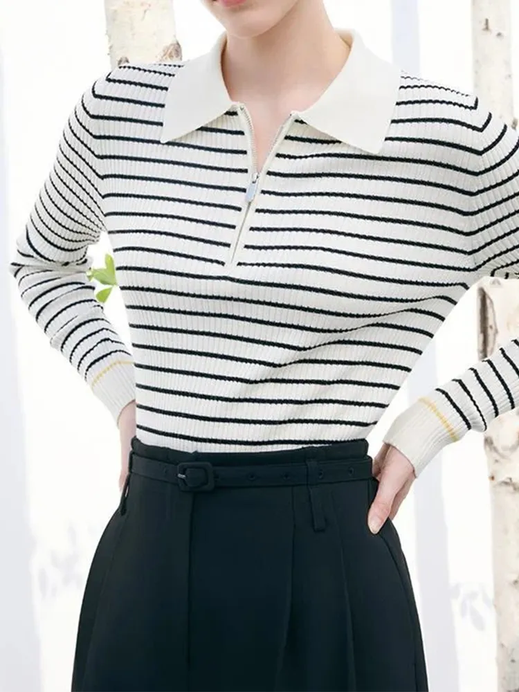 Black And White Stripe Slim Woolen Jumper