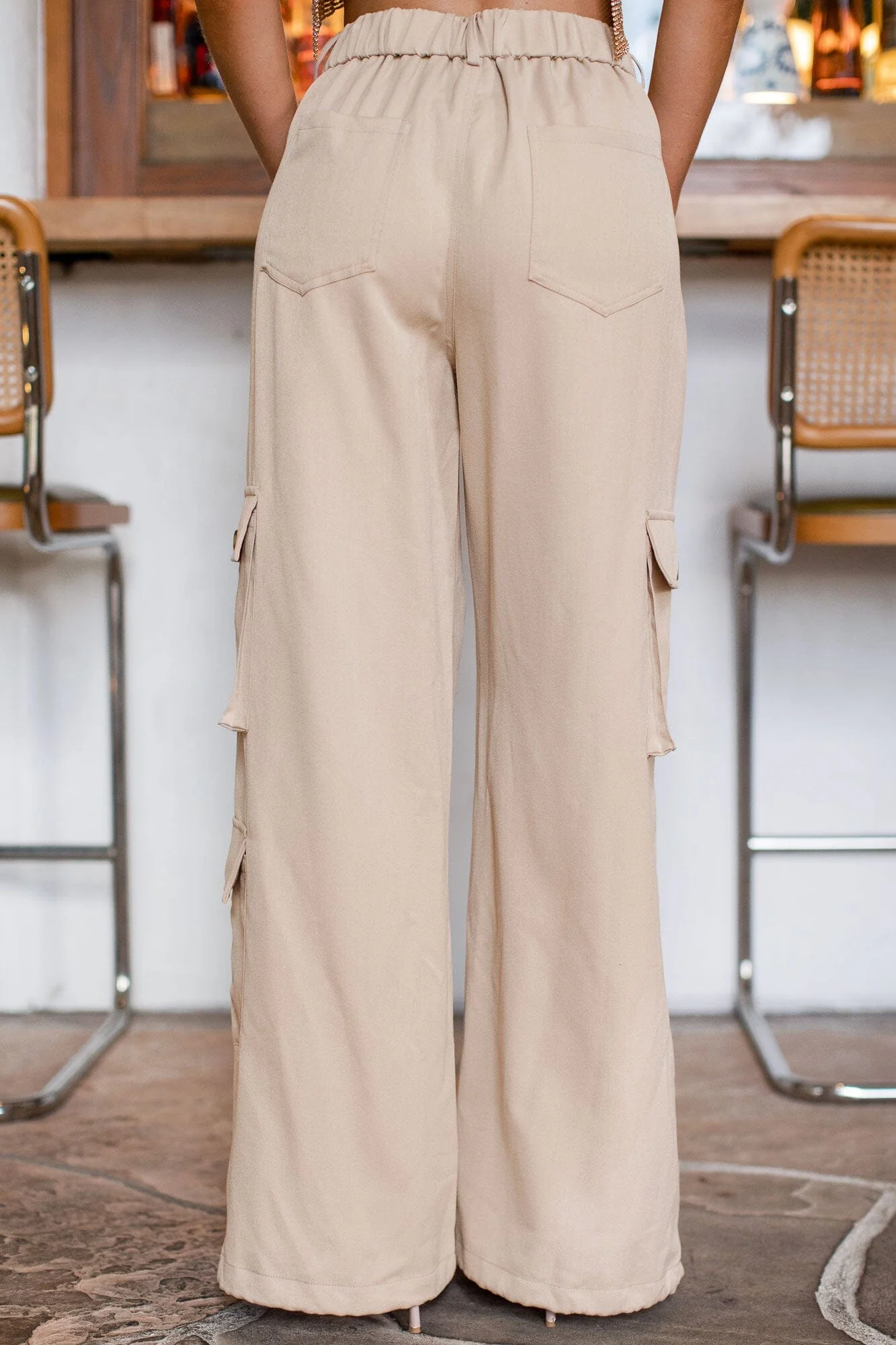 Khaki Casual Loose Wide Leg Work Pants