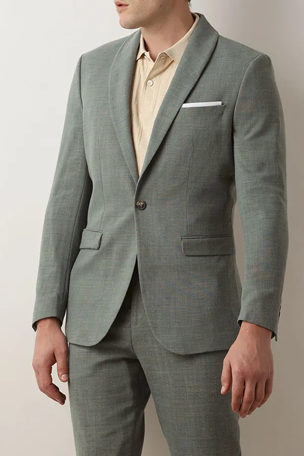 Green Linen Single Breasted Suit-Set Blazer